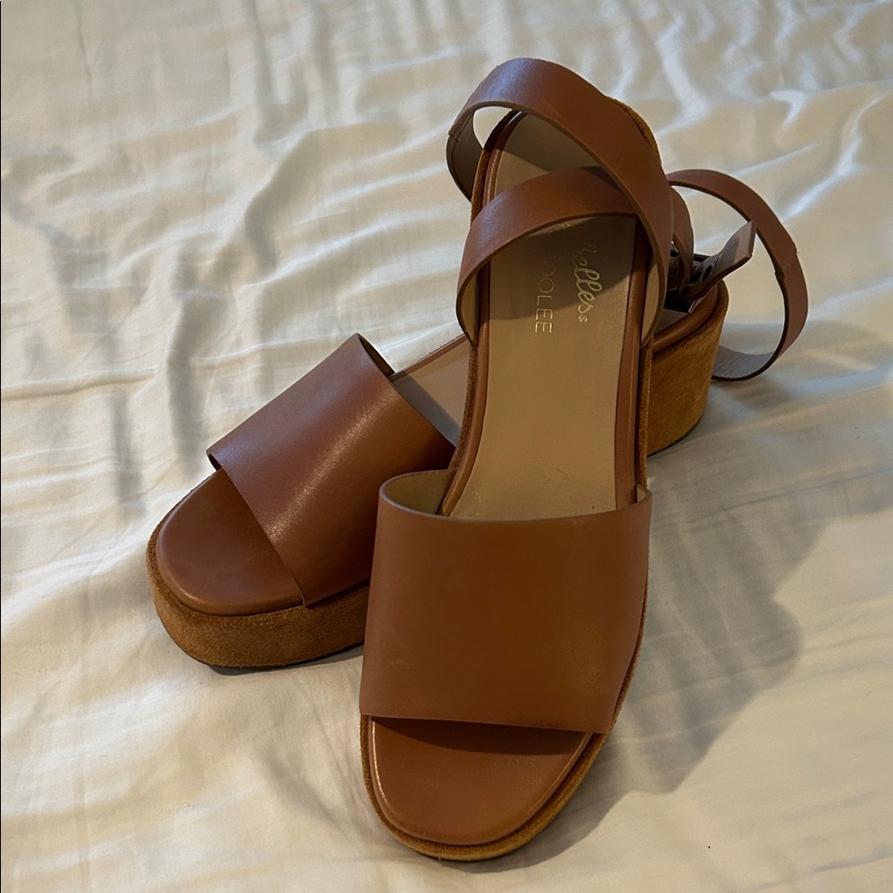 Seychelles Tan Leather Platform Sandals